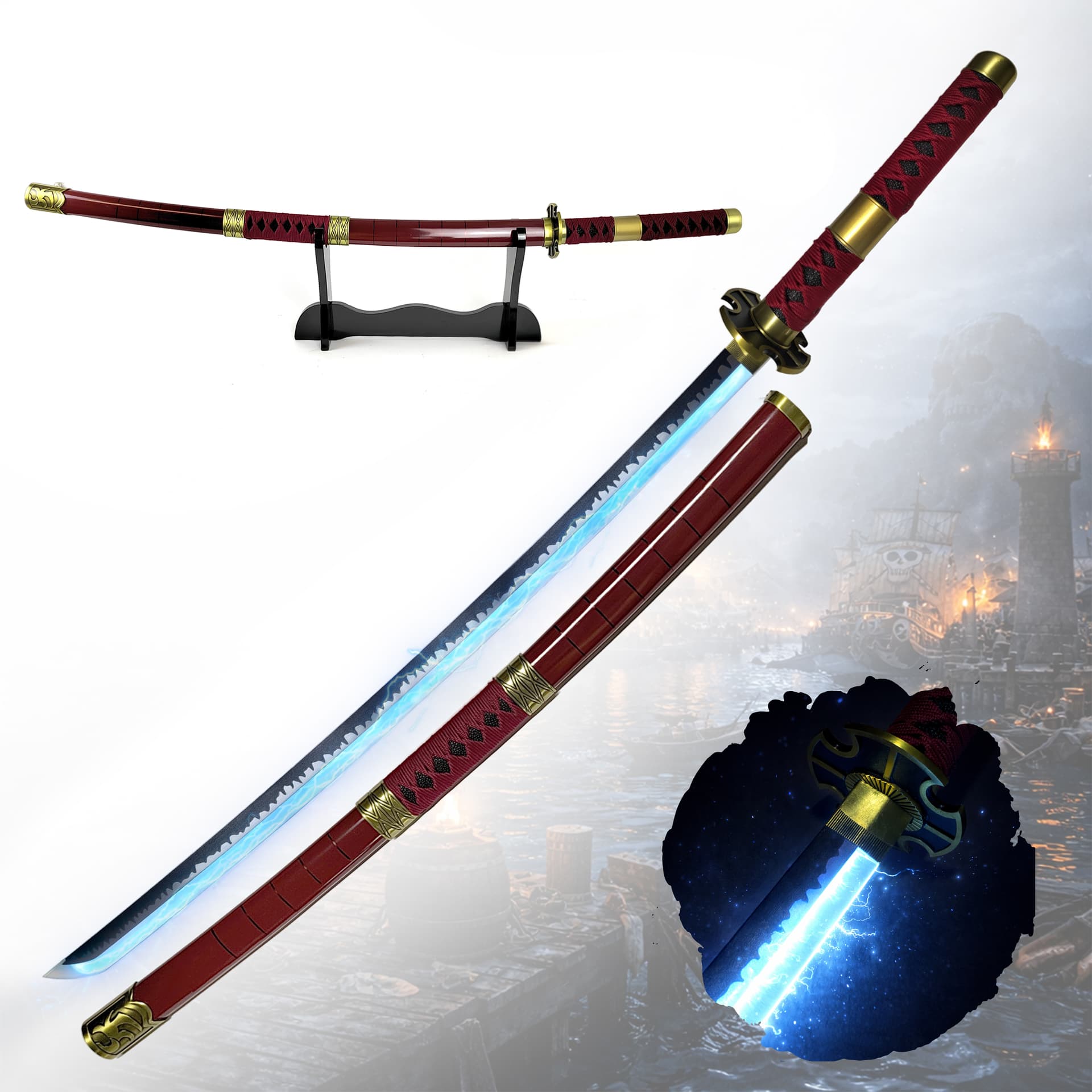 One Piece – Sandai Kitetsu Katana mit Scheide (Stahlklinge mit LED-leuchtender Klingenkante)