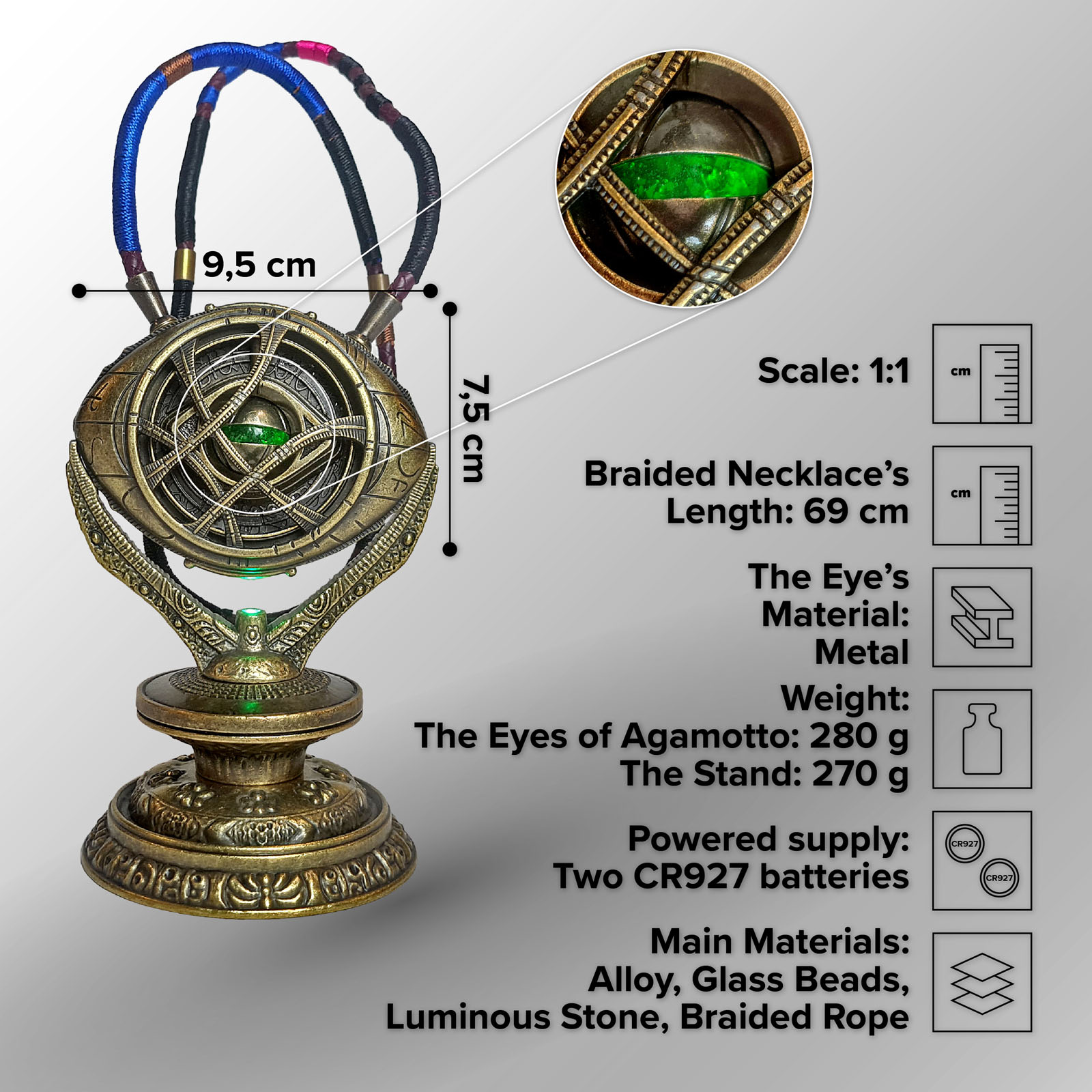 Dr. Strange - Auge von Agamotto Halskette aus Metall mit LED-Beleuchtung 