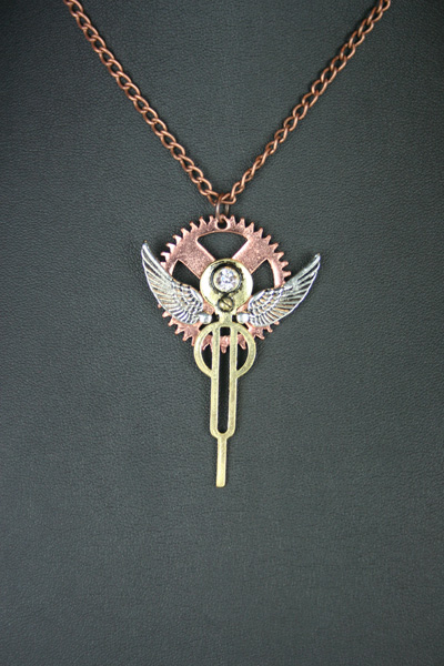 Steampunk Pendant with Necklace - Figure with wings