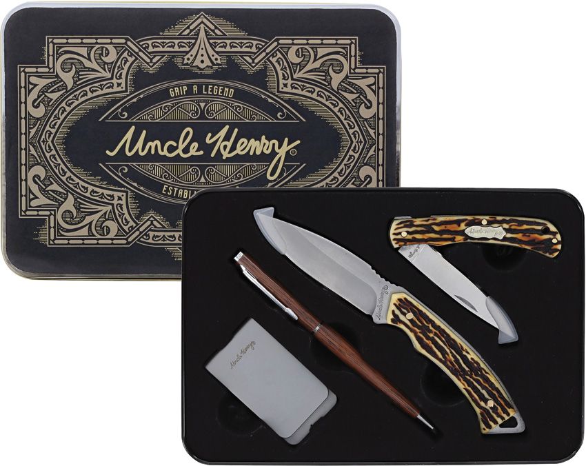 Hunting knife set (2 knives, ballpoint pen, banknote clip)