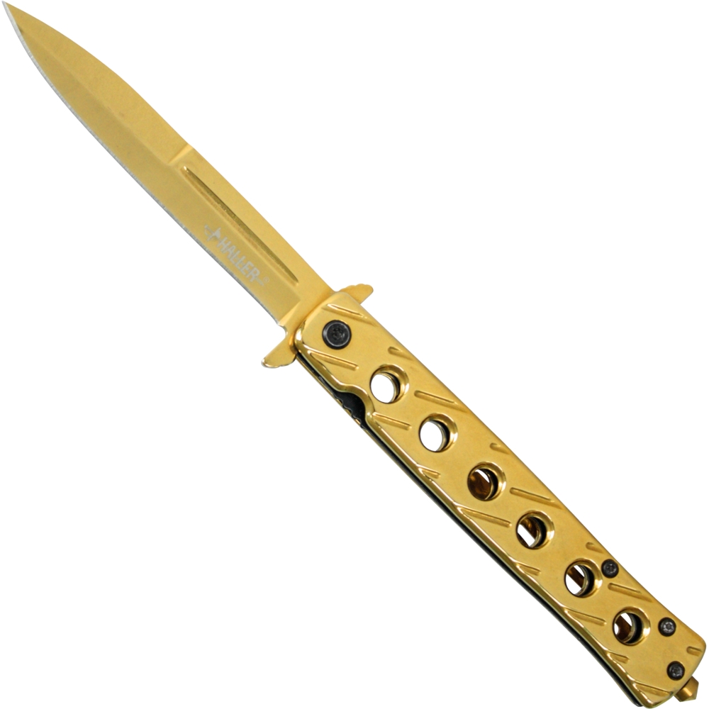 Stiletto pocket knife gold