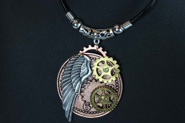 Steampunk Pendant with Necklace - wing with hooks