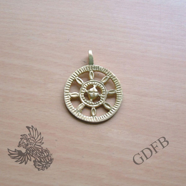Roman wheel fibula Pendant from brass, Dia 3.5 cm