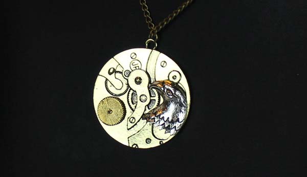 Steampunk Pendant with Necklace - Hawk