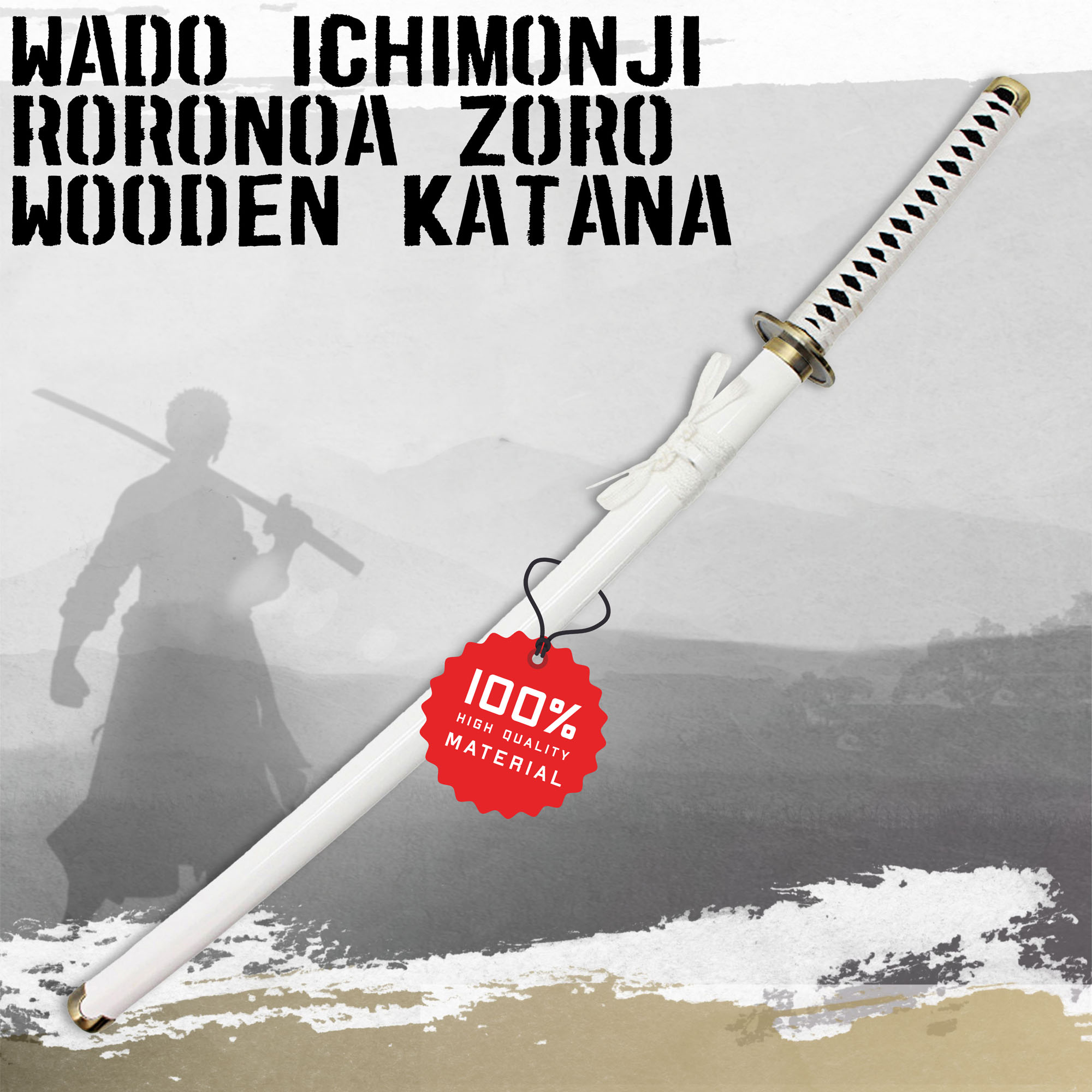 One Piece - Wado-Ichi-Monji Wooden Katana with Sheath