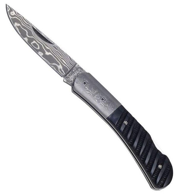 Damascus Pocket Knife with Buffalo Handle