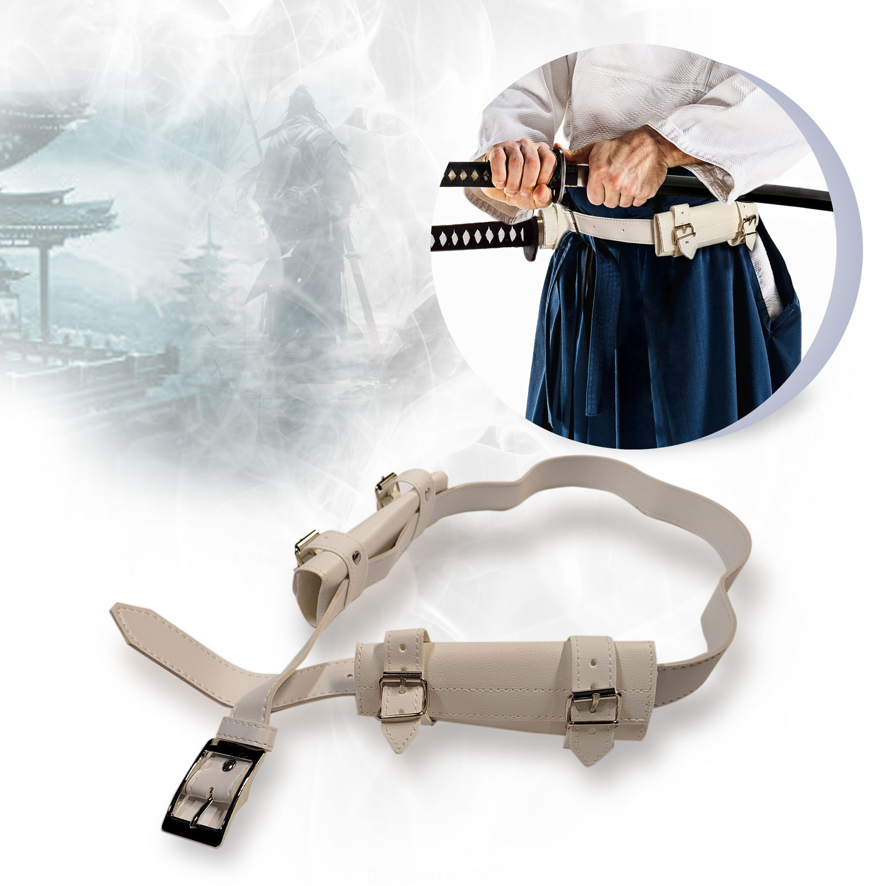 Belt sword holder for 2 swords left and right, white