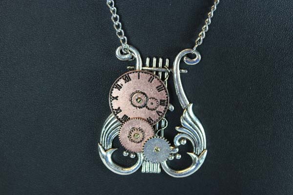 Steampunk Pendant with necklace - Harp