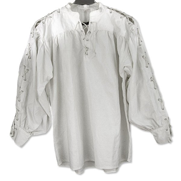 Collarless cotton shirt (laced neck & sleeves) - white, size L