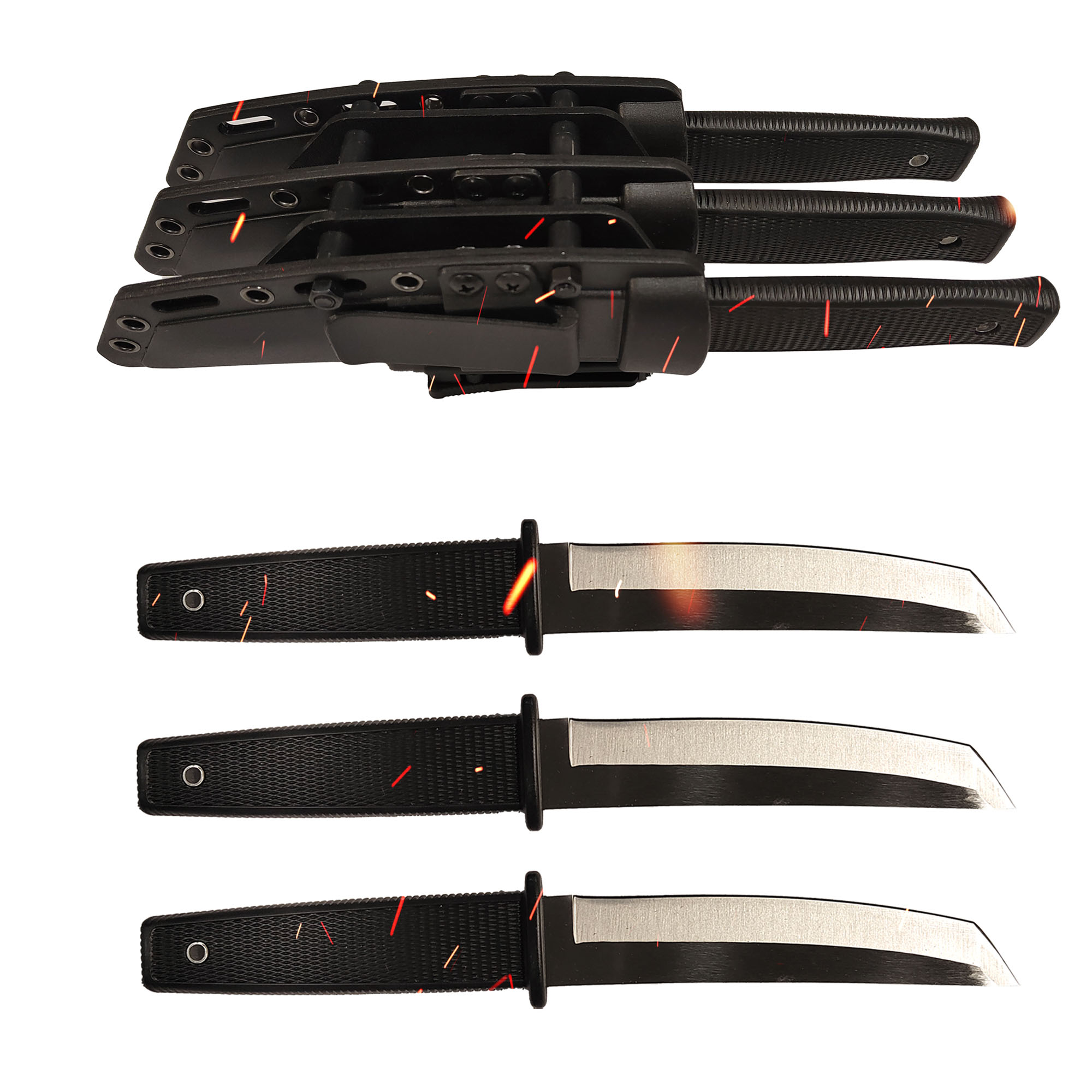 3 Tanto Throwing Knives with Kydex Sheath & Tek-Lok