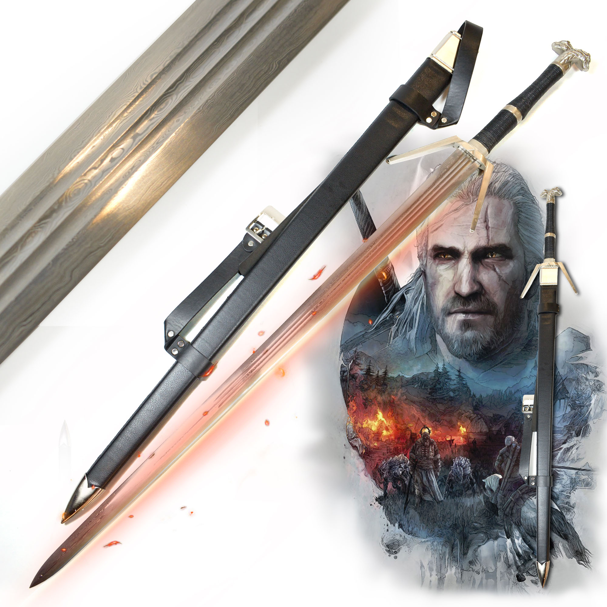 Witcher - Silver Sword with scabbard, handforged and folded