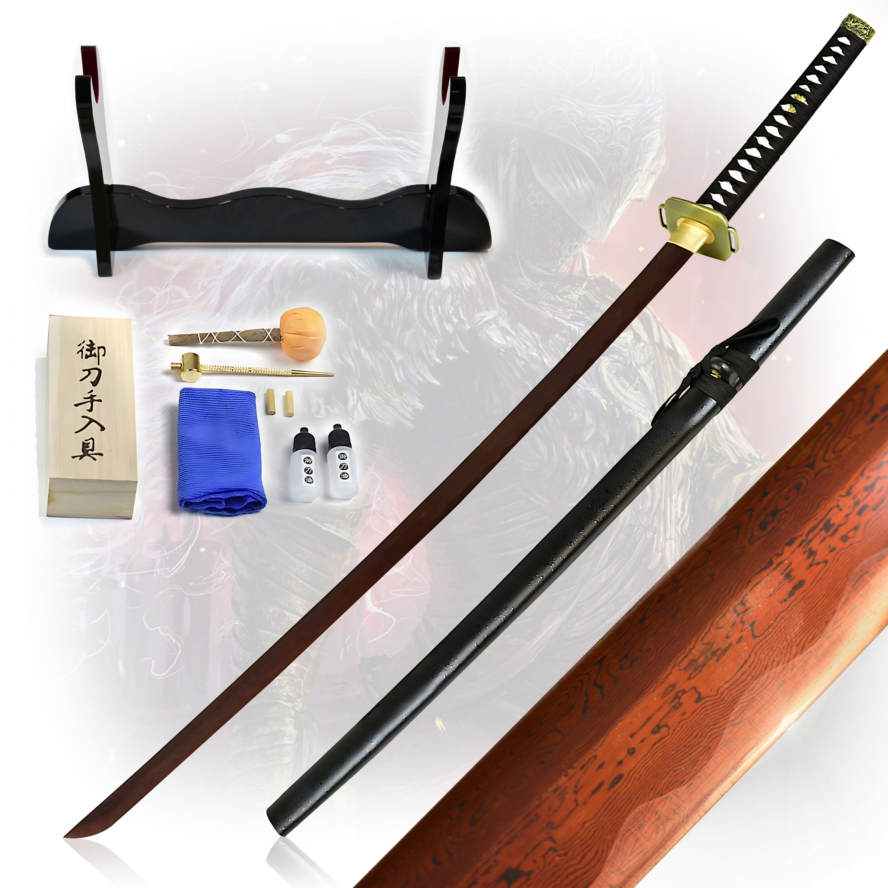 Sephiroth Masamune Schwert - handgeschmiedet & gefaltet, Set - Blutdamast Edition