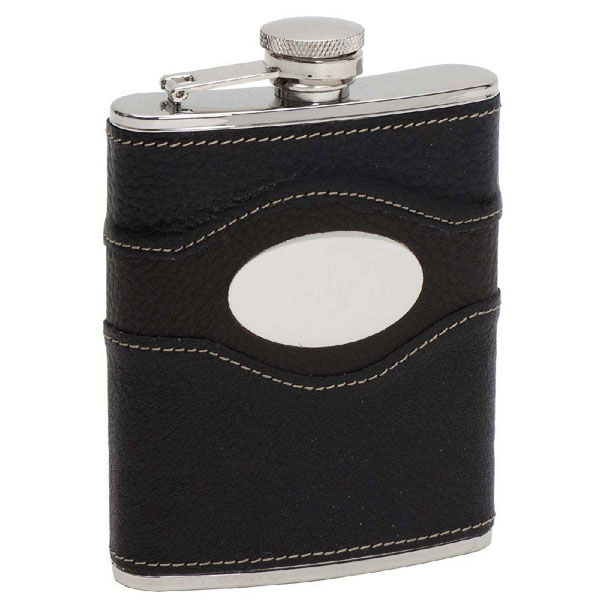 Hip Flask Leather with Engraving plate