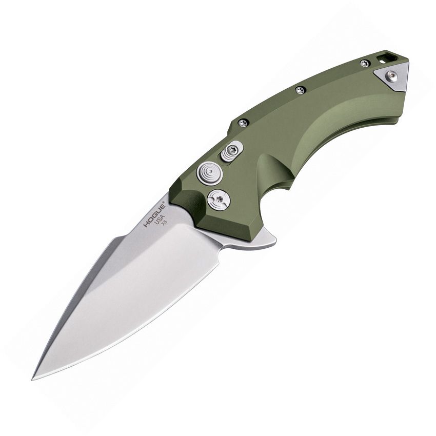 X5, CPM-154 Stonewashed Spear Point Blade, OD Green Aluminum Handle