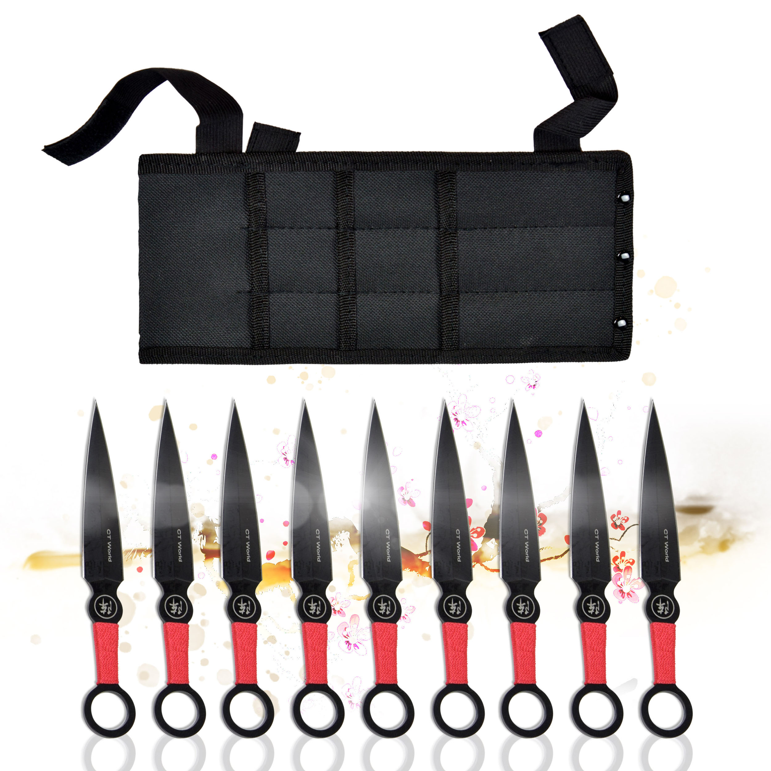 Throwing knife set of 9 with sheath, stainless steel kunai 