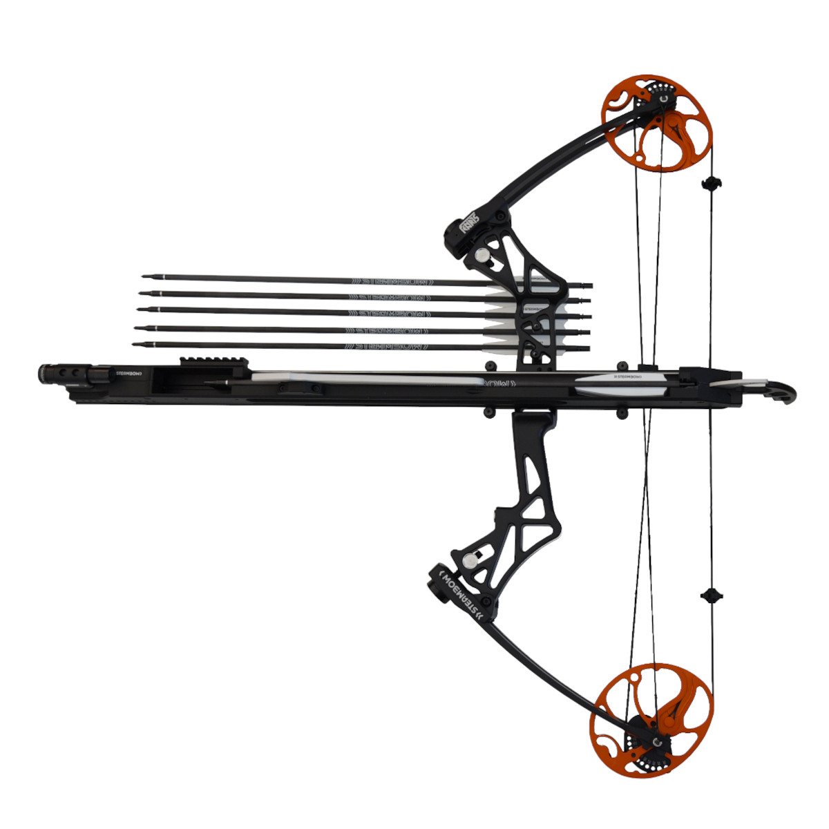 Steambow FENRIS – magazine with compound bow ”M1″ with laser sight, orange cams