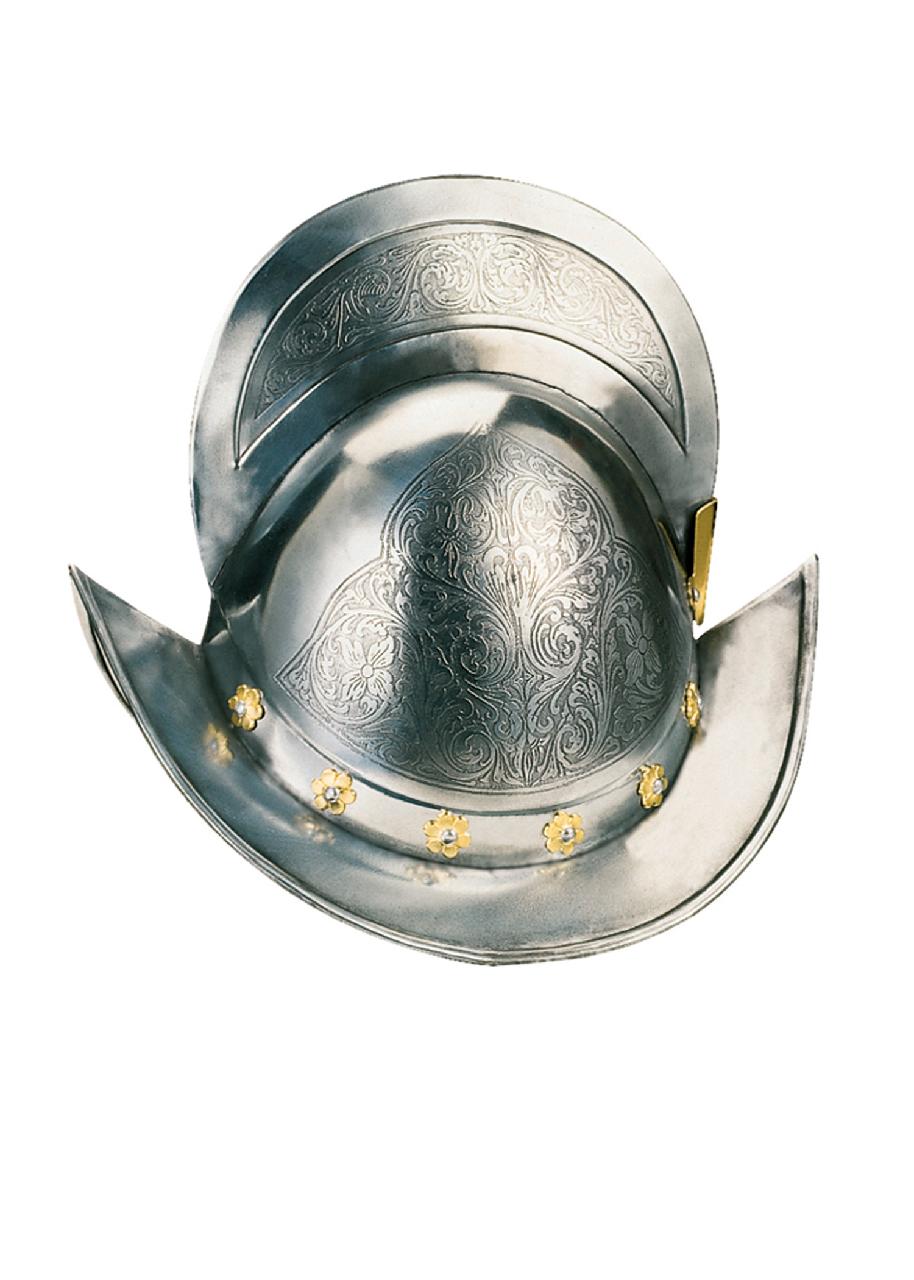 Spanischer Morion Helm, goldverziert