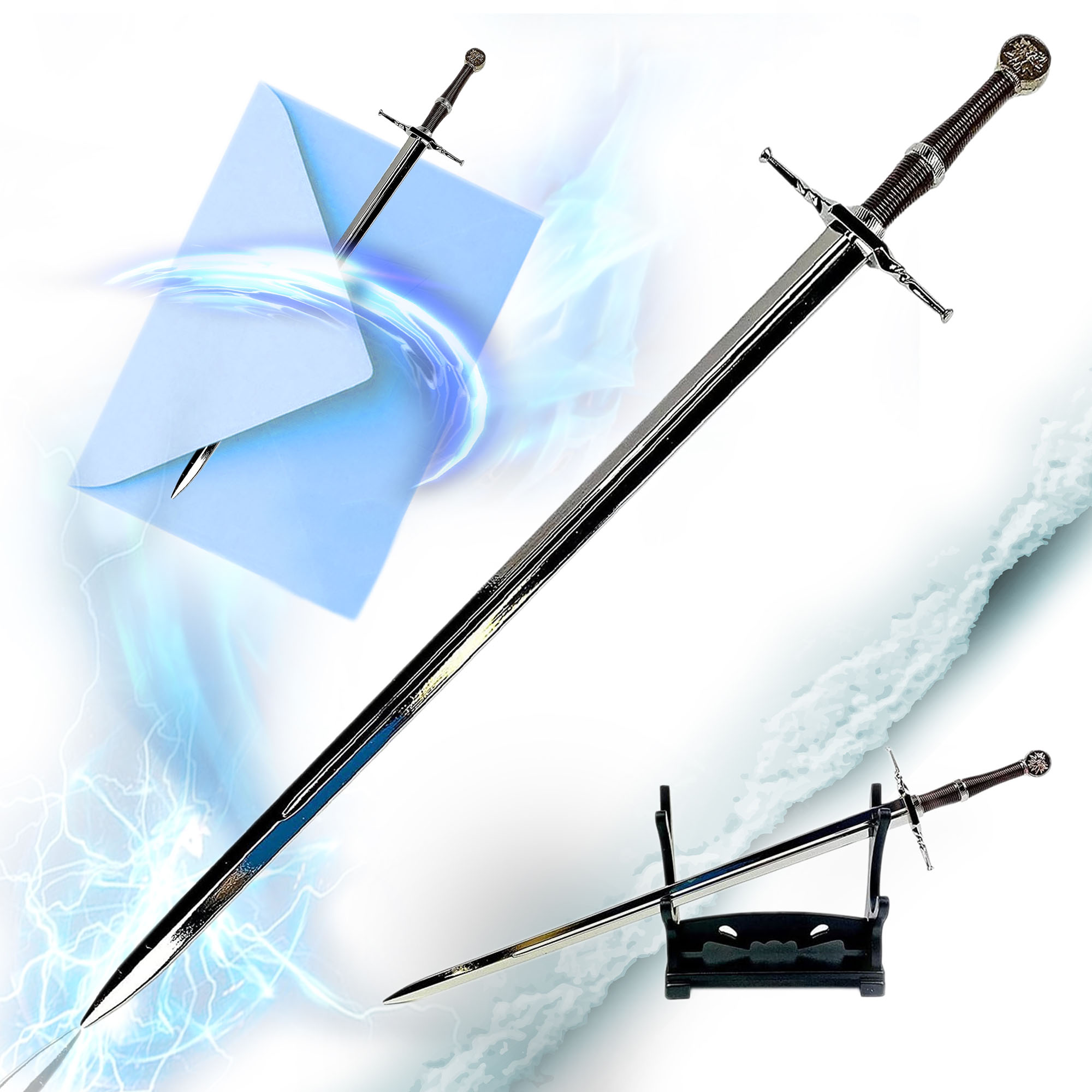 The Witcher– Geralt von Riva, Stahlschwert, Schwert-Brieföffner mit Ständer, 21,6 cm, Miniaturschwert