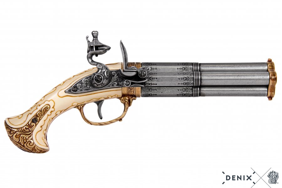 Four-barreled flintlock pistol France 18th century