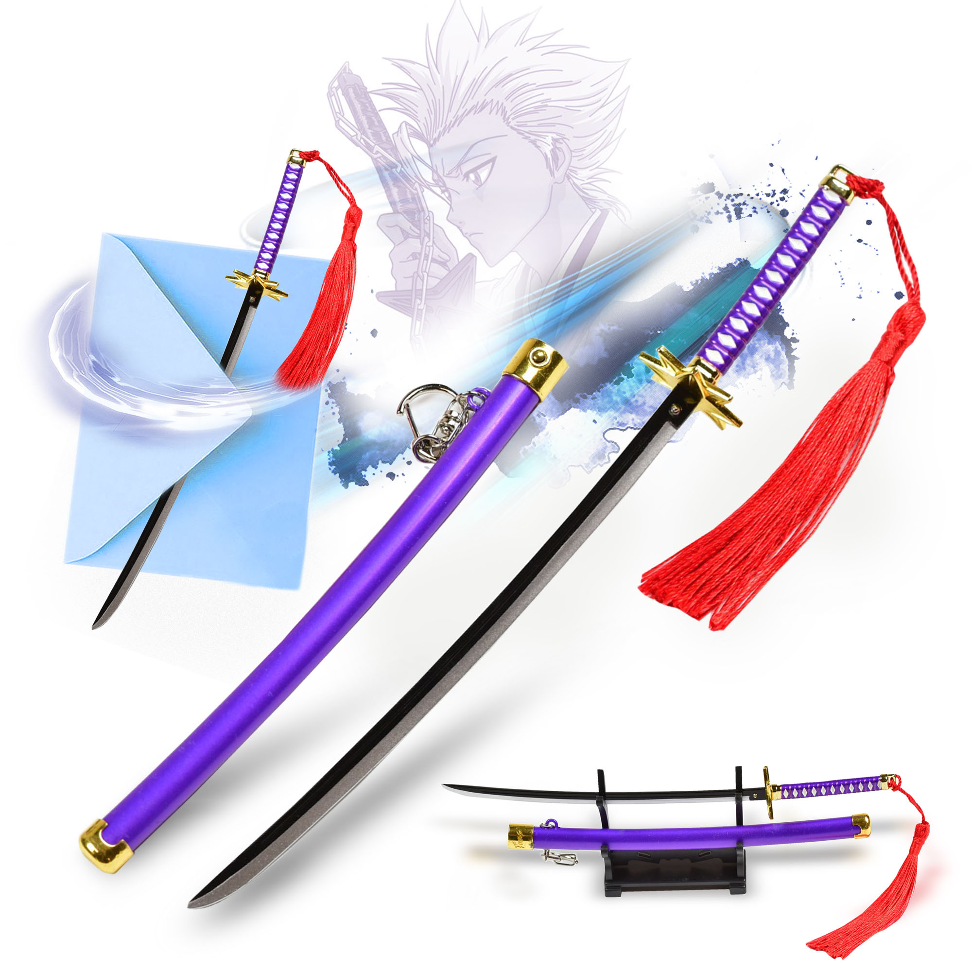 Bleach – Toshiro Hitsugaya Schwert, Anime Katana, Schwert Brieföffner mit Scheide und Ständer