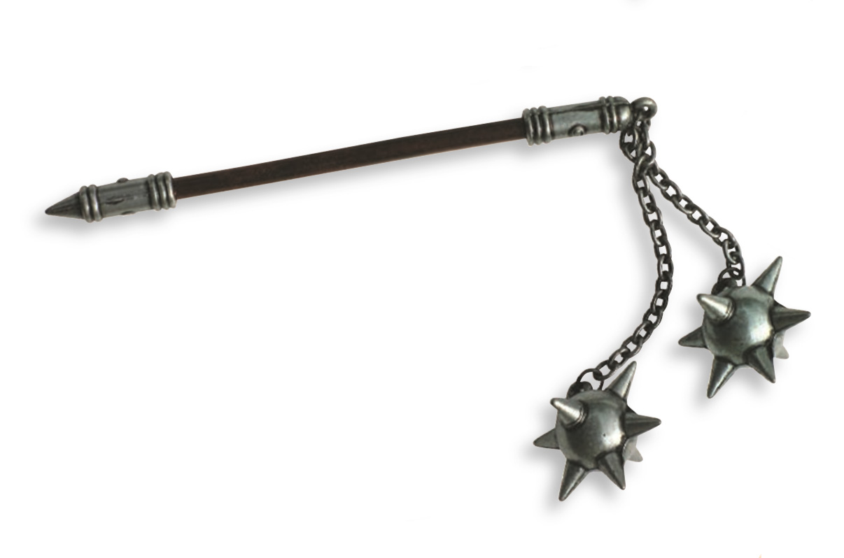Mini flail/2 balls made of metal, with wooden handle