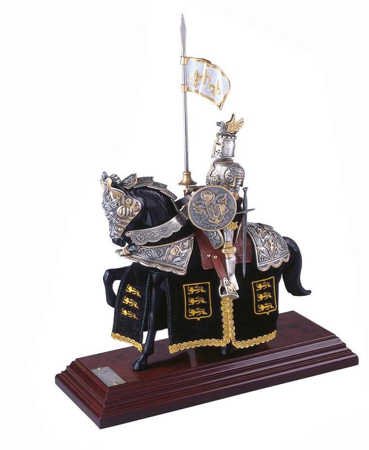 Miniature knight on horse, dragon helmet, green / silver