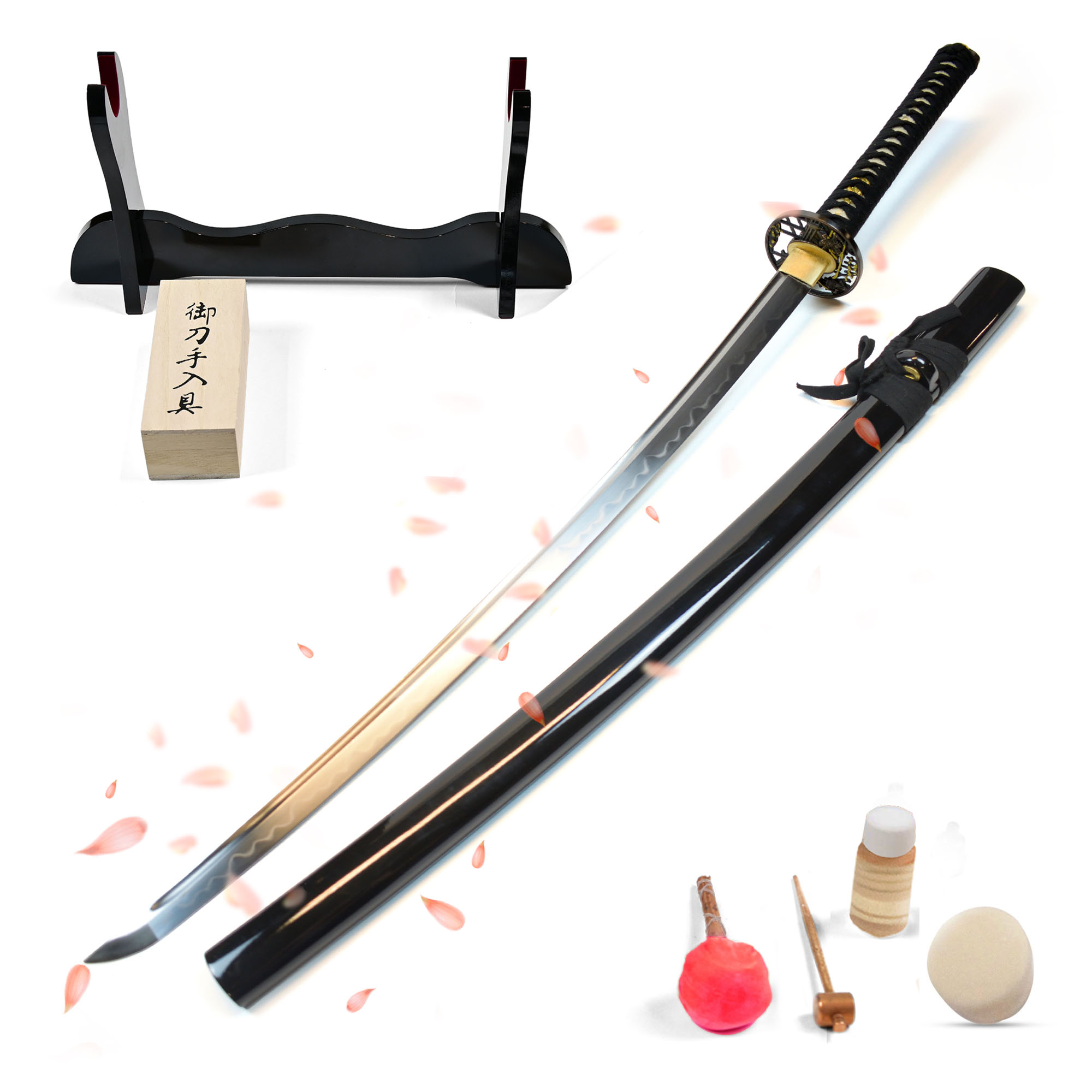 Samurai Komplettset (Akito Katana + Schwertständer + Schwertpflegest)