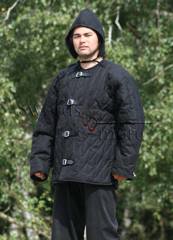 Gambeson with leather straps and coif