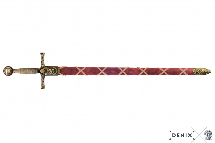 Excalibur, Schwert Arthurs messingfarben, rote Scheide