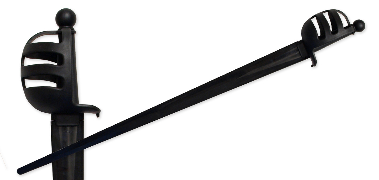 Synthetisches Sparringschwert mit Korbgriff – schwarze Klinge
