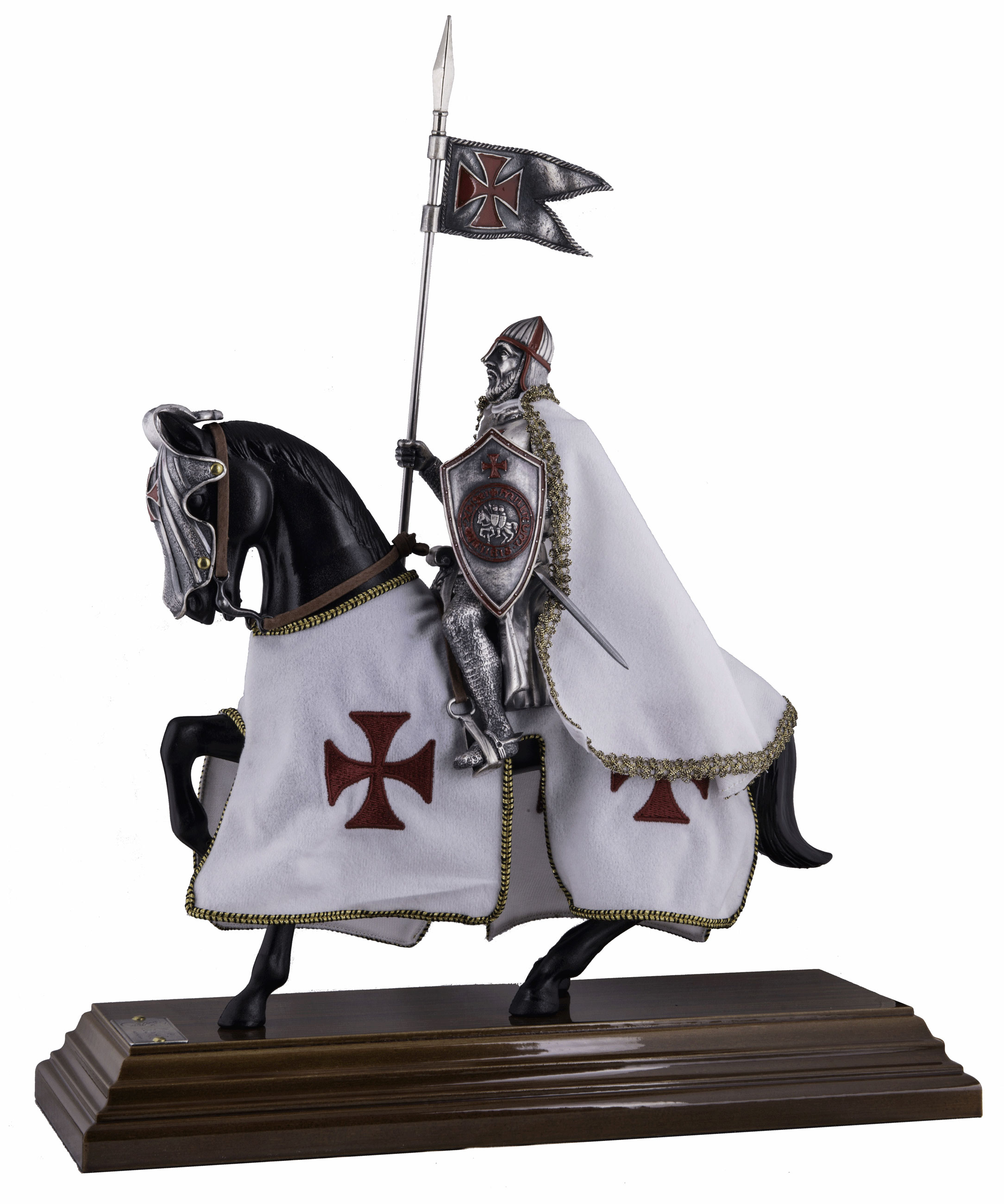 Miniature Templar knight on horse, equestrian armor