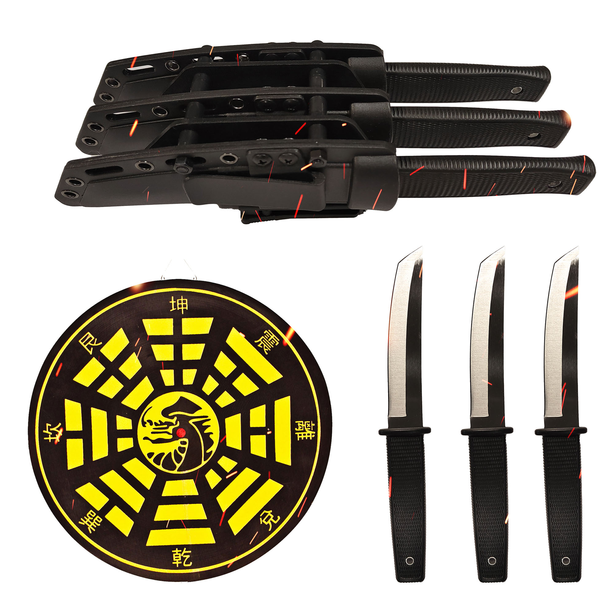 3 Tanto Throwing Knives with Kydex Sheath & Tek-Lok and Target