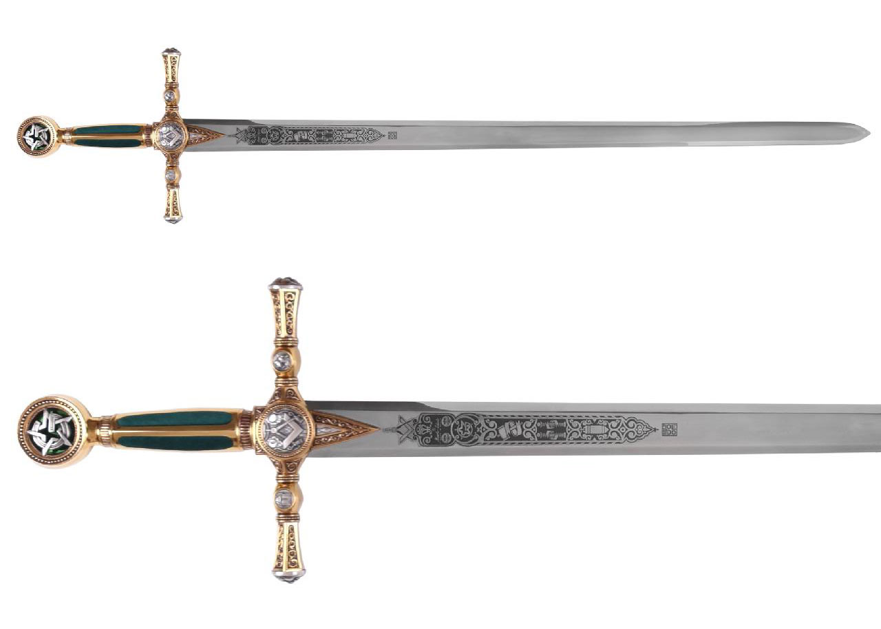 Freimaurer-Schwert, goldfarben mit Zierätzung