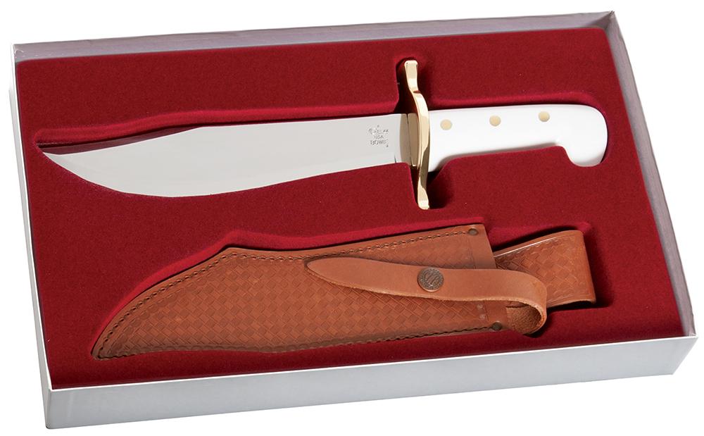 White Bowie Knife with Leather Sheath