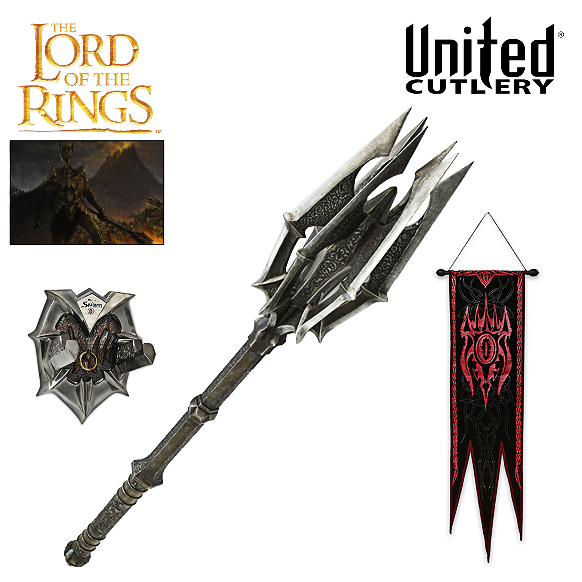 The Mace Of Sauron And Ring Red Eye Edition With War Banner