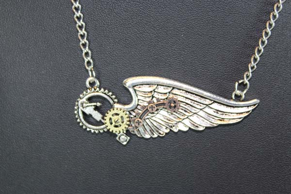 Steampunk Pendant with necklace - right wing