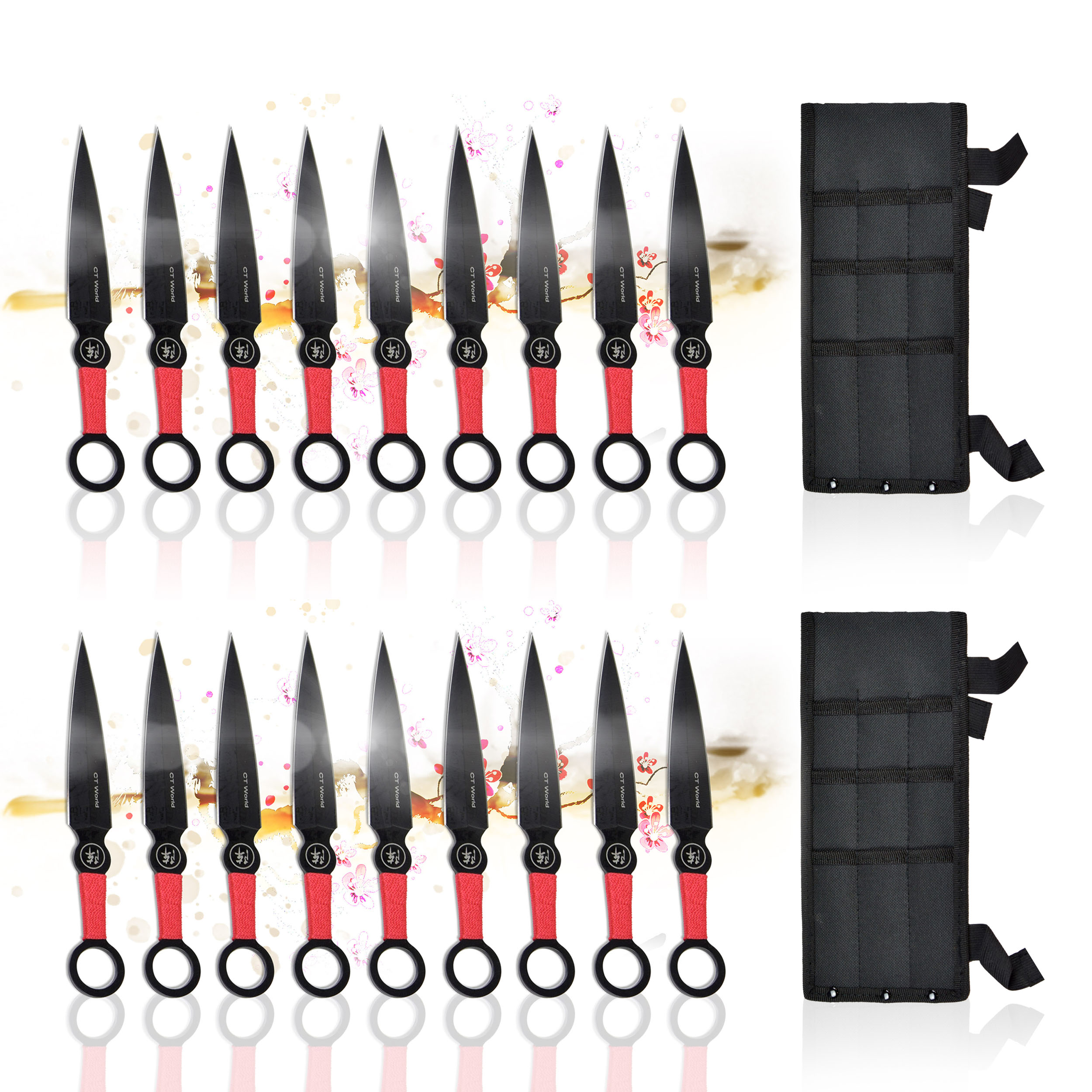 Throwing knife set of 18 with sheath, stainless steel kunai 
