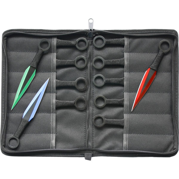 Throwing knives 12-piece set multicoloured anodised