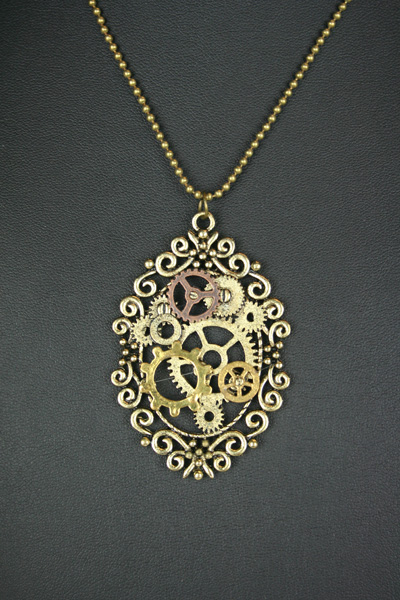 Steampunk Pendant with Necklace - Gears, bronze