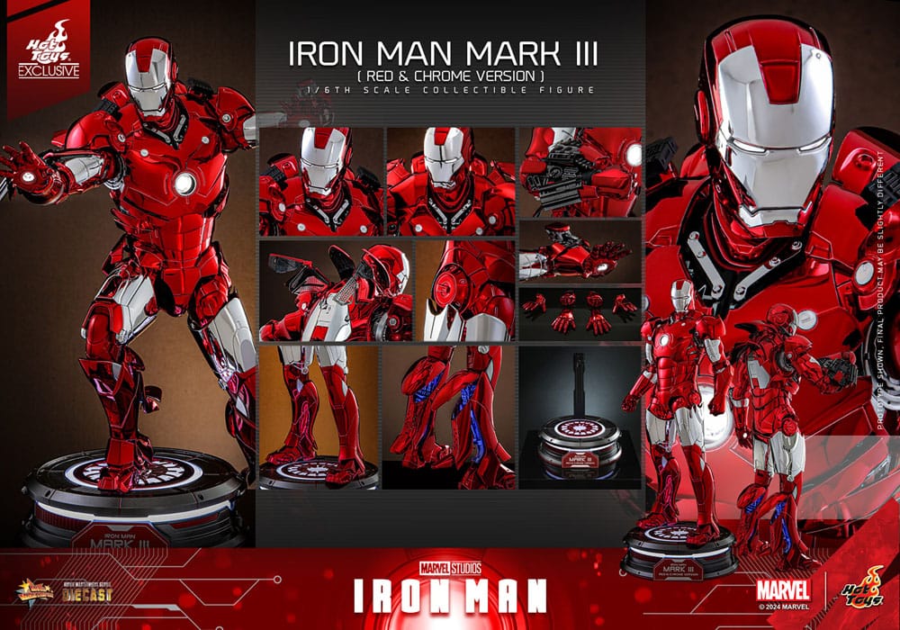 Iron Man Movie Masterpiece Diecast Action Figure 1/6 Iron Man Mark III (Red & Chrome Version) Hot Toys Exclusive 32 cm