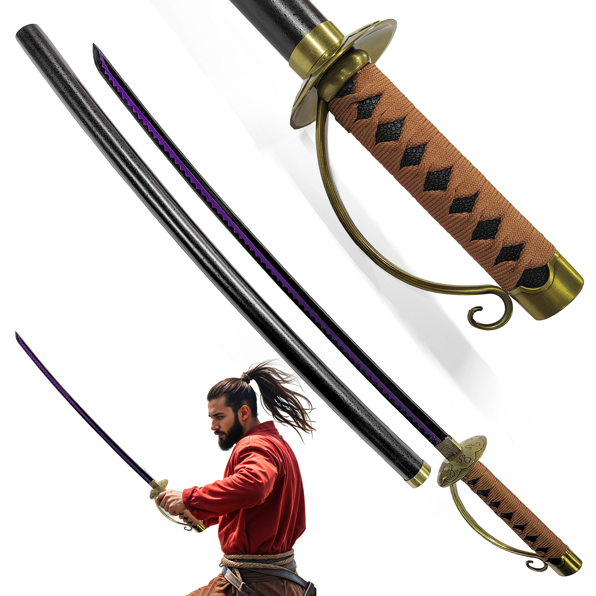 One Piece - Gol D Roger - Ace Sword with Sheath (Brown Handle), Handforged