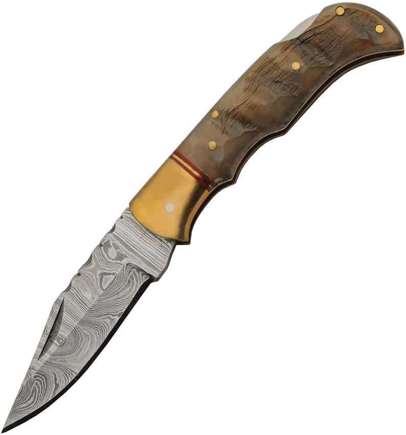 Damascus Pocket Knife, Ram's horn handle
