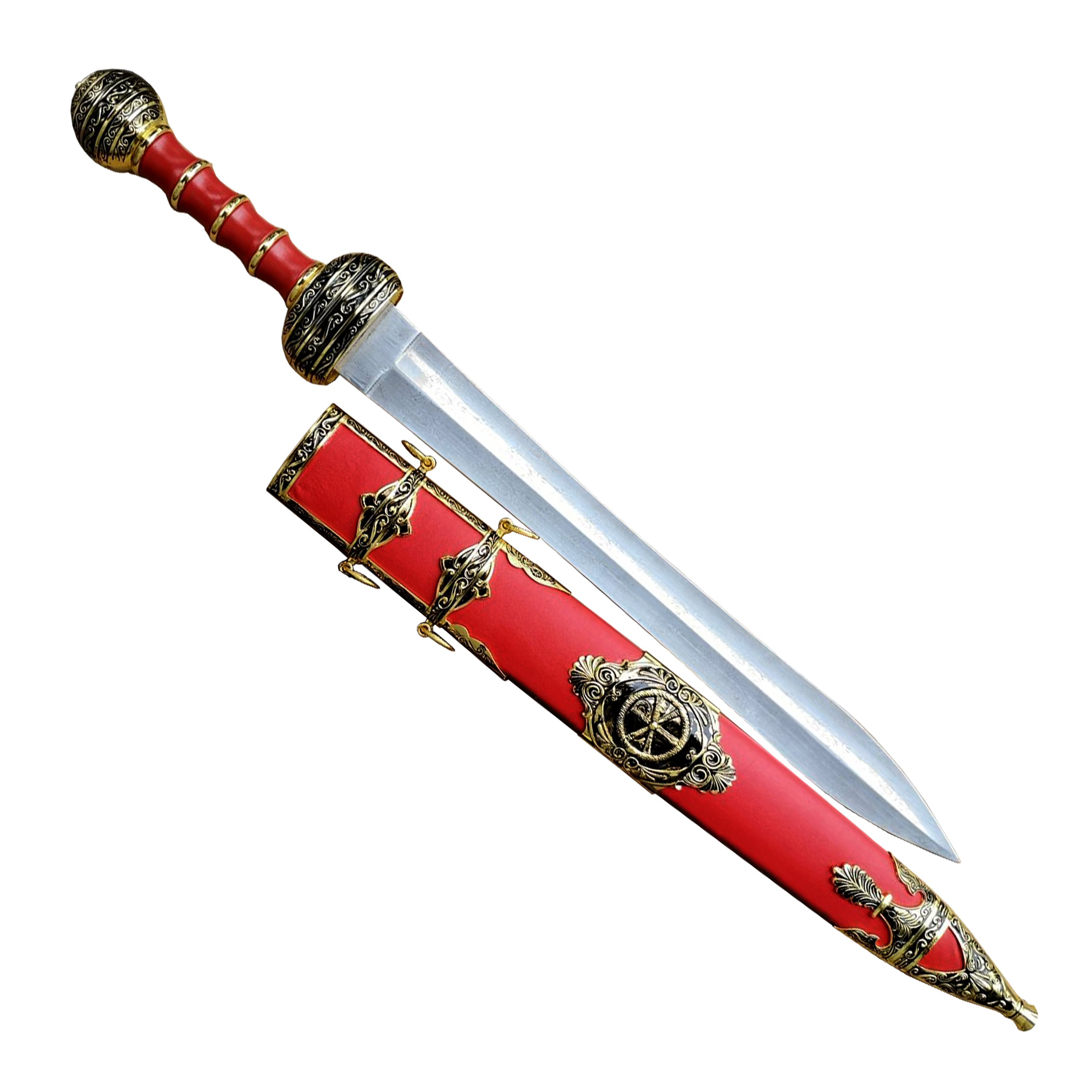 Red Roman gladius sword with sheath